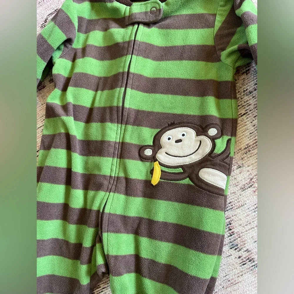 Carter's Green and Brown Footie Pajamas with Monkey Appliqué
